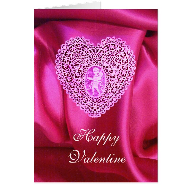CUPID SNÖRE HEART SILKE FUCHSIA TRASA, Rosa Violet Hälsningskort (Framsidan)