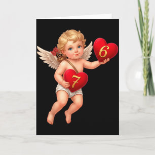 Cupid som håller 6 och 7 hjärtan valentinmeme söt kort