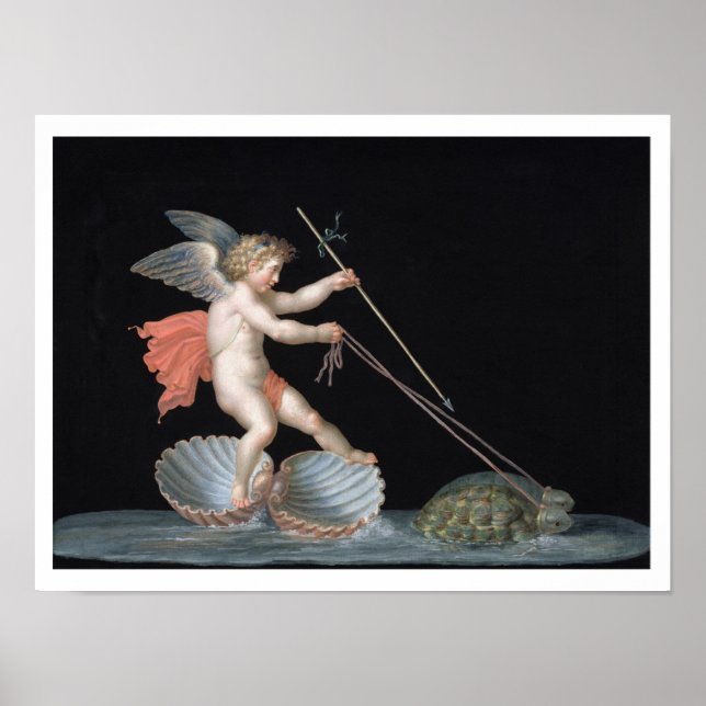 Cupid som leds av Tortoises (olja på panelen) Poster (Framsidan)