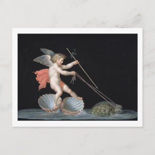 Cupid som leds av Tortoises (olja på panelen) Vykort