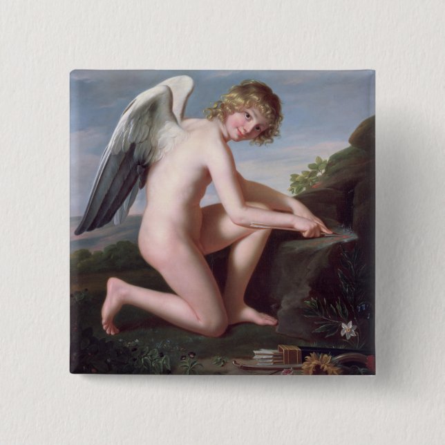 Cupid som vässar hans pilar, 1798 (olja på kanfas) knapp (Framsida)