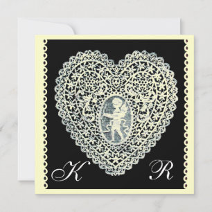 CUPID SPETS HJÄRTA MONOGRAM champagne metalliskt p Meddelande