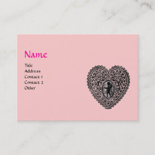 CUPID SPETS HJÄRTA MONOGRAM ,rosa, fuchsia Visitkort