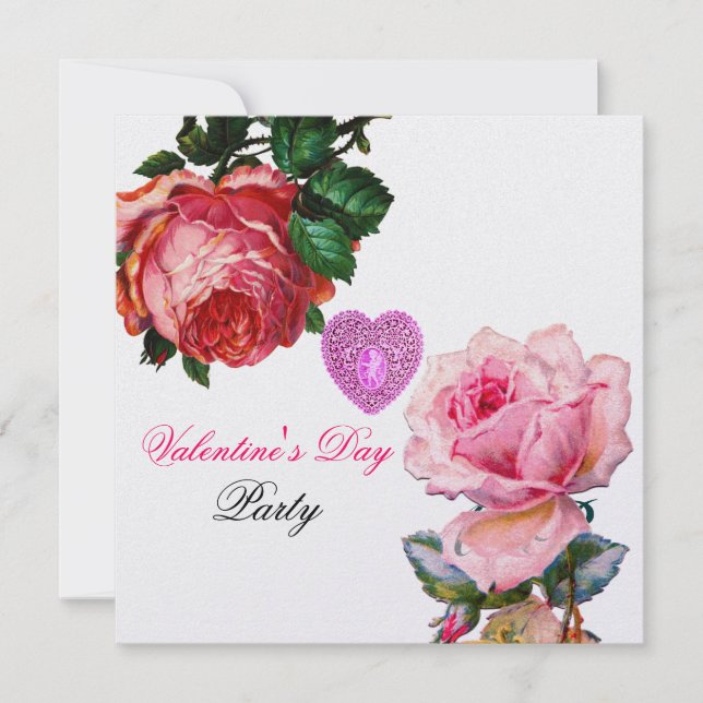 CUPID SPETS HJÄRTA, RÖDA ROSOR VALENTINE MONOGRAM INBJUDNINGAR (Framsida)