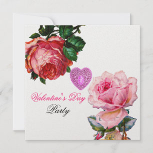 CUPID SPETS HJÄRTA, RÖDA ROSOR VALENTINE MONOGRAM INBJUDNINGAR