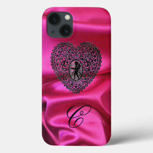 CUPID spets HJÄRTA SILKE ROSA TYG MONOGRAM, Svart