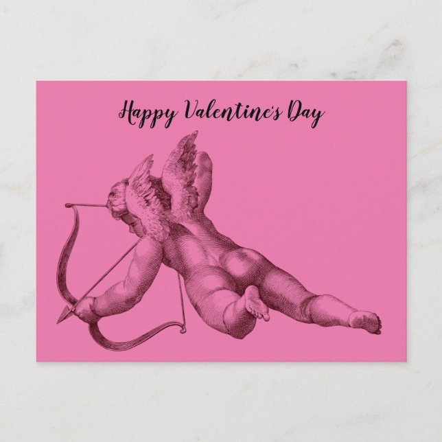Cupid the Angel in Rosa Valentine Day Card Vykort (Framsida)