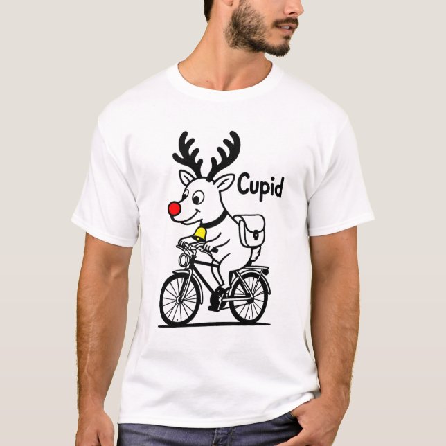 Cupid The Reindeer Riding a Bike T Shirt (Framsida)