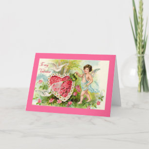 Cupid Valentine Rosa ros Card Helgkort