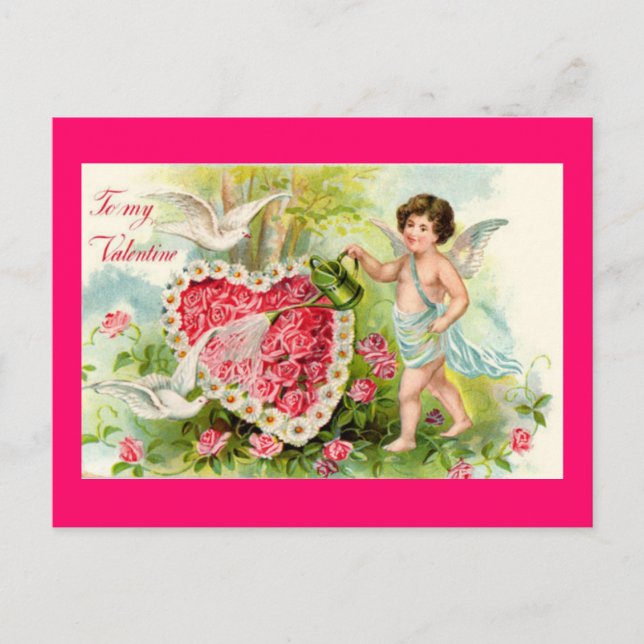 Cupid Valentine Rosa ros vykort (Framsida)