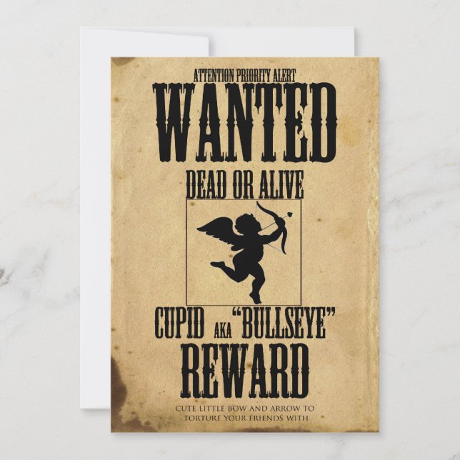 Cupid Wanted Poster Alla hjärtans dag Party-inbjud Inbjudningar (Framsida)