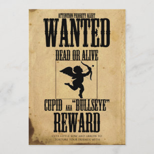 Cupid Wanted Poster Alla hjärtans dag Party-inbjud Inbjudningar