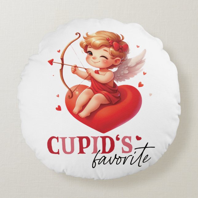 Cupidas Favorite Alla hjärtans dag Rund Kudde (Framsidan)