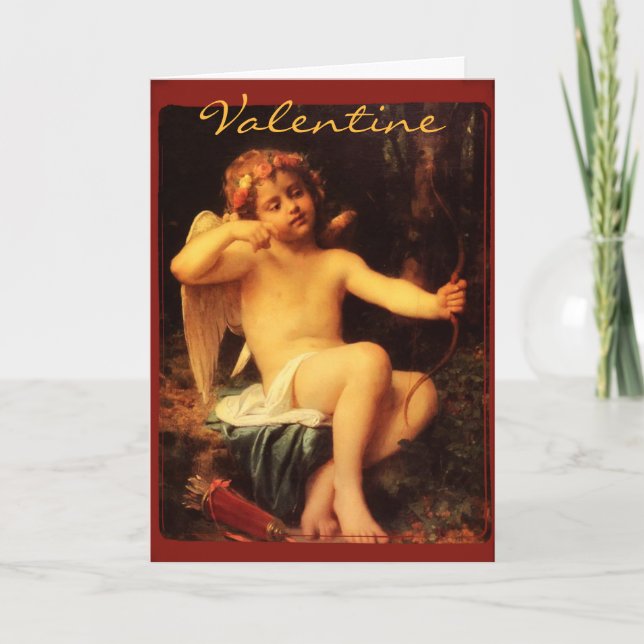 Cupiden med pilbågekonst avbildar valentinen helgkort (Framsida)