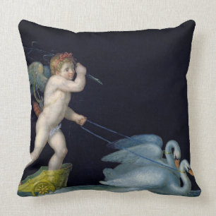 Cupiden som den är, ledde vid en para av svanar kudde