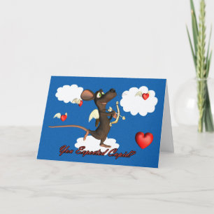 Cupidmus med flyghjärtor helgkort