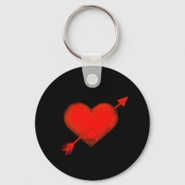 Cupid's Arrow Red on Black Button Keychain Nyckelring