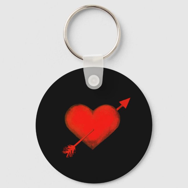 Cupid's Arrow Red on Black Button Keychain Nyckelring (Framsida)