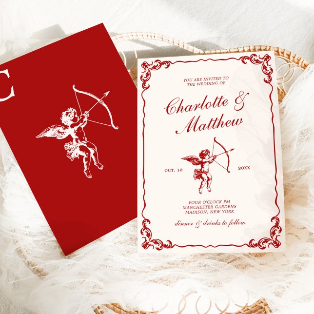 Cupids Arrow Red Vintage bröllop Inbjudningar (Skapare uppladdad)