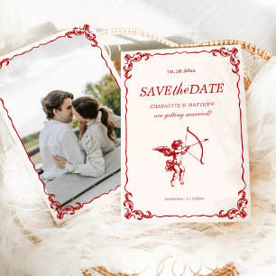 Cupid's Arrow Red Vintage bröllop Spara datumet Inbjudningar