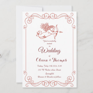 Cupid's Arrow Vintage Bröllopsinbjudan Röd Inbjudningar