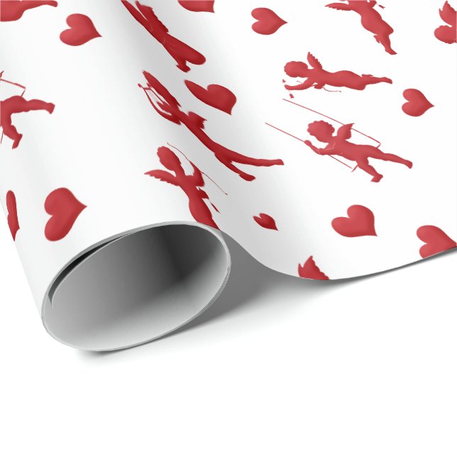 Cupids Cherub Hjärta Alla Hjärtans Dag   Presentpapper (Rullad Hörn)