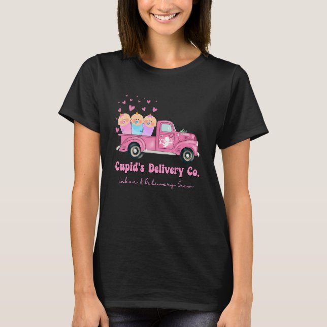 Cupids Delivery Co-funny L&D-besättning Valentines T Shirt (Framsida)