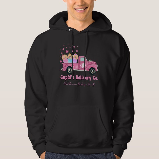 Cupid's Delivery Co Funny Mother Baby Nurse Valent Hoodie (Framsida)
