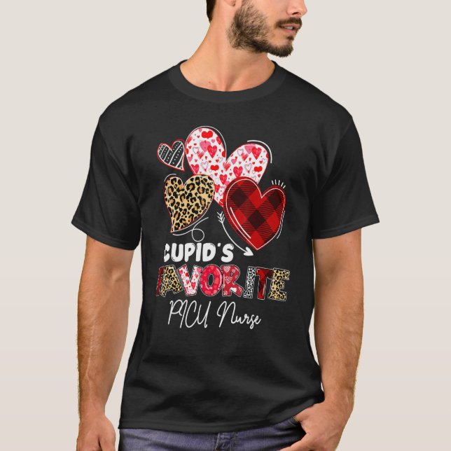 Cupid's Favorite PICU Nurse Valentine Buffalo Plai T Shirt (Framsida)