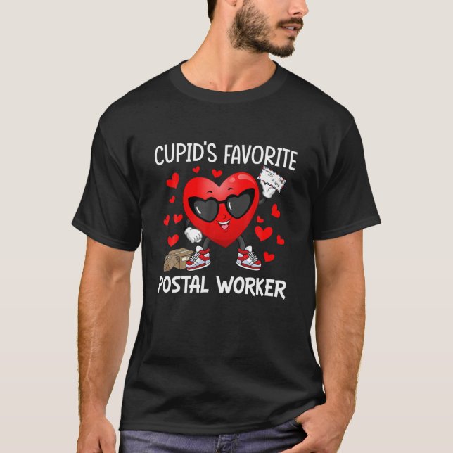 Cupid's Favorite Postal Worker Mailman Happy Valen T Shirt (Framsida)