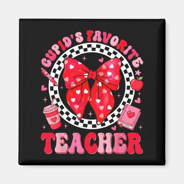 Cupids Favorite Teacher Student Coquette Bow Valen Magnet (Framsidan)