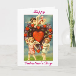 Cupids för vintagevalentin 3 och röda hjärtor helgkort