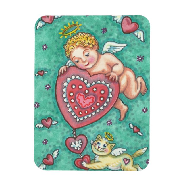 CUPID'S HEART ANd KITTEN VALENTINE MAGNET (Vertikal)
