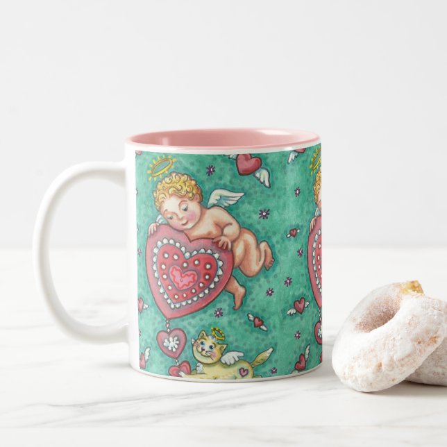 CUPID'S HEART AND KITTEN VALENTINE MUGG repeat (Med munk)