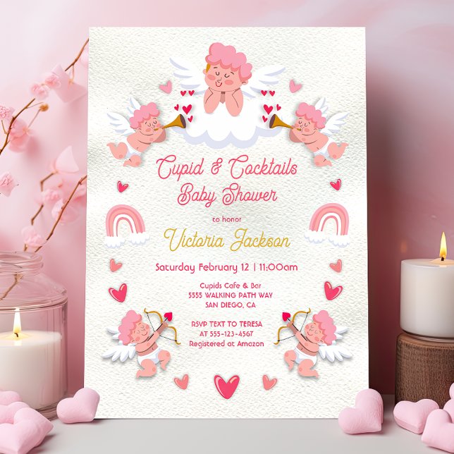 Cupids och Cocktails Valentine Day Baby Shower Inbjudningar (Skapare uppladdad)