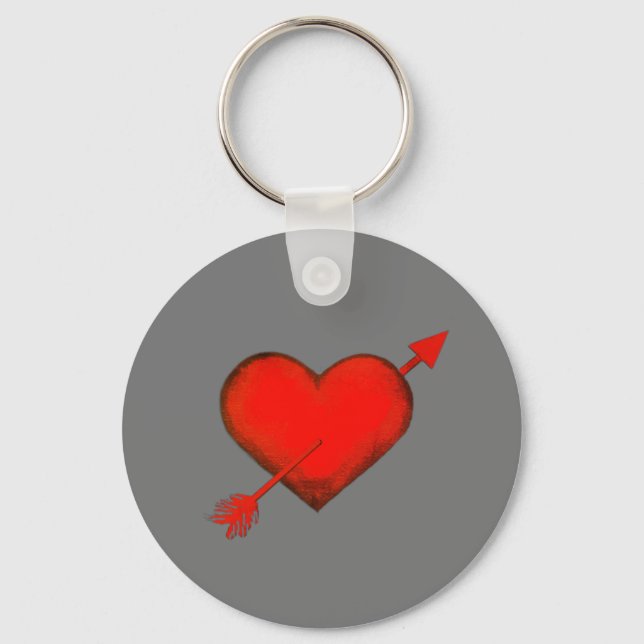 Cupids pil Red on Grått Button Keychain Nyckelring (Framsida)