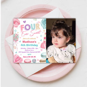 Cupkaka 4e födelsedagen Party Four, så sötad Inbjudningar