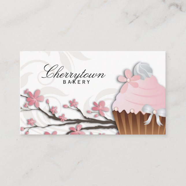 Cupkaka Affärskort Bakery Flower Cute White Visitkort (Framsida)