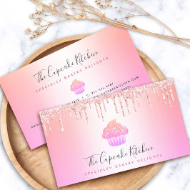 Cupkaka Bakery Chef Rosa ros Glitter Drivregn Regn Visitkort