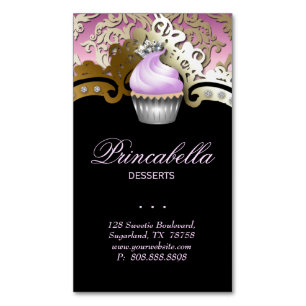 Cupkaka Bakery Elegant Damask Lila Guld Magnetiska Visitkort