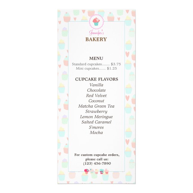 Cupkaka Bakery Meny Rackkort PASTEL KAWAII (Framsidan)
