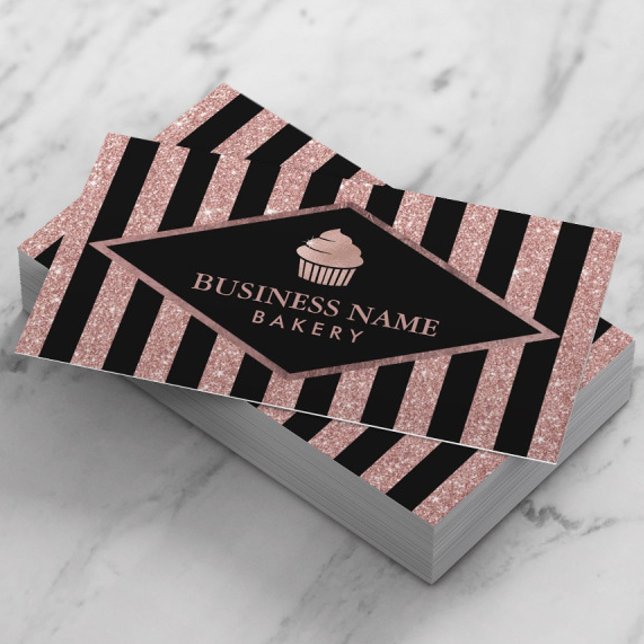 Cupkaka Bakery Ro Guld Glitter Black Rand Visitkort (Skapare uppladdad)