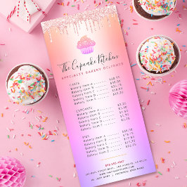 Cupkaka Bakery Rosa Glitter Rainbow Ombre Menu Reklamkort