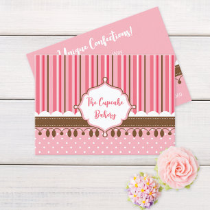 Cupkaka Bakery Stripe Rosa Brown Visitkort