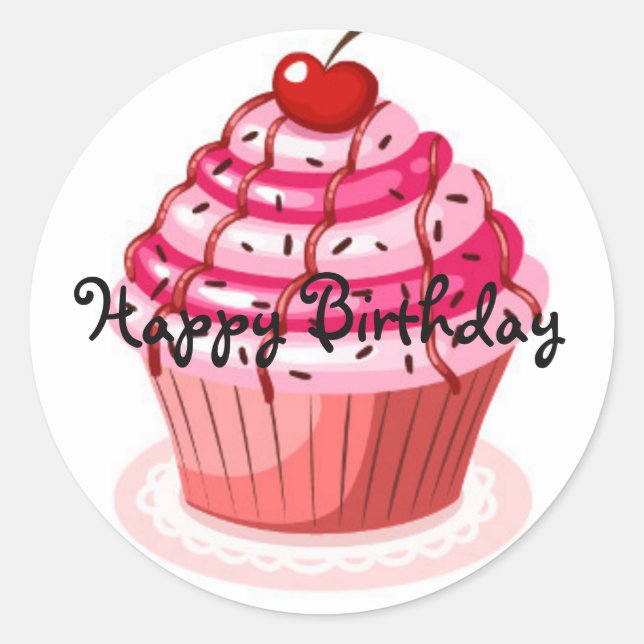 Cupkaka Birthday Stickers Runt Klistermärke (Framsida)