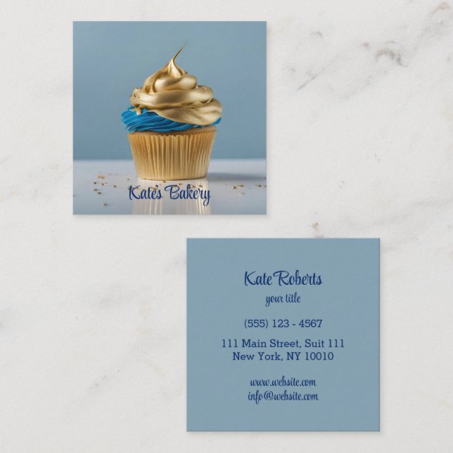 Cupkaka Blue Guld Baker Bakery Chef Catering Fyrkantigt Visitkort (Fram/baksida)
