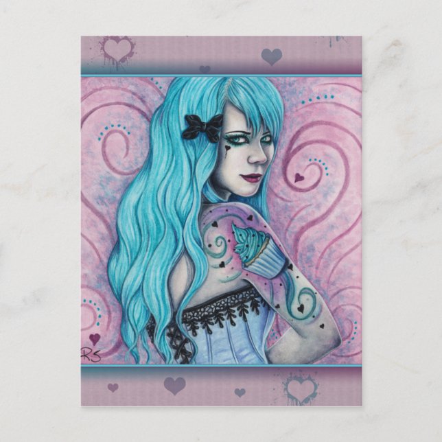 Cupkaka Bubblegoth Rosa Tattoos Turkvoise Postcard Vykort (Framsida)