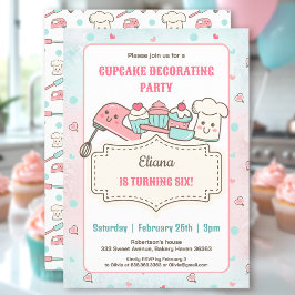 Cupkaka Dekorerar Party Cute Baking Girl Birthday Inbjudningar