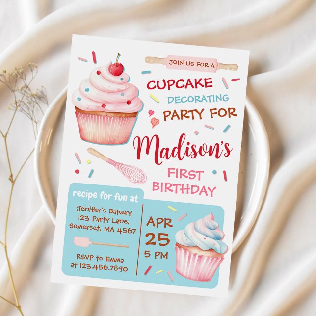 Cupkaka Dekorerar Party Cute Baking Girl Birthday Inbjudningar (Skapare uppladdad)