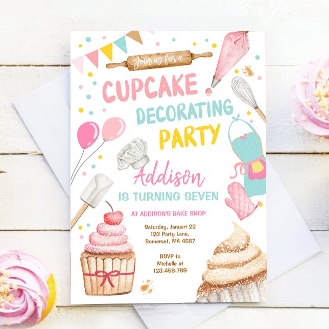 Cupkaka Dekorerar Party Flickbarn födelsedag Inbjudningar (Skapare uppladdad)